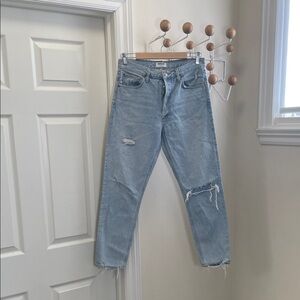 Aritzia - Agolde - Riley High Rise Straight Jeans Ripped - Blue - 28